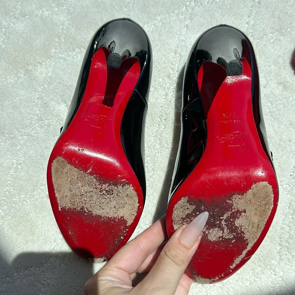 Black Patent Leather Mary Jane Pumps with Red Soles